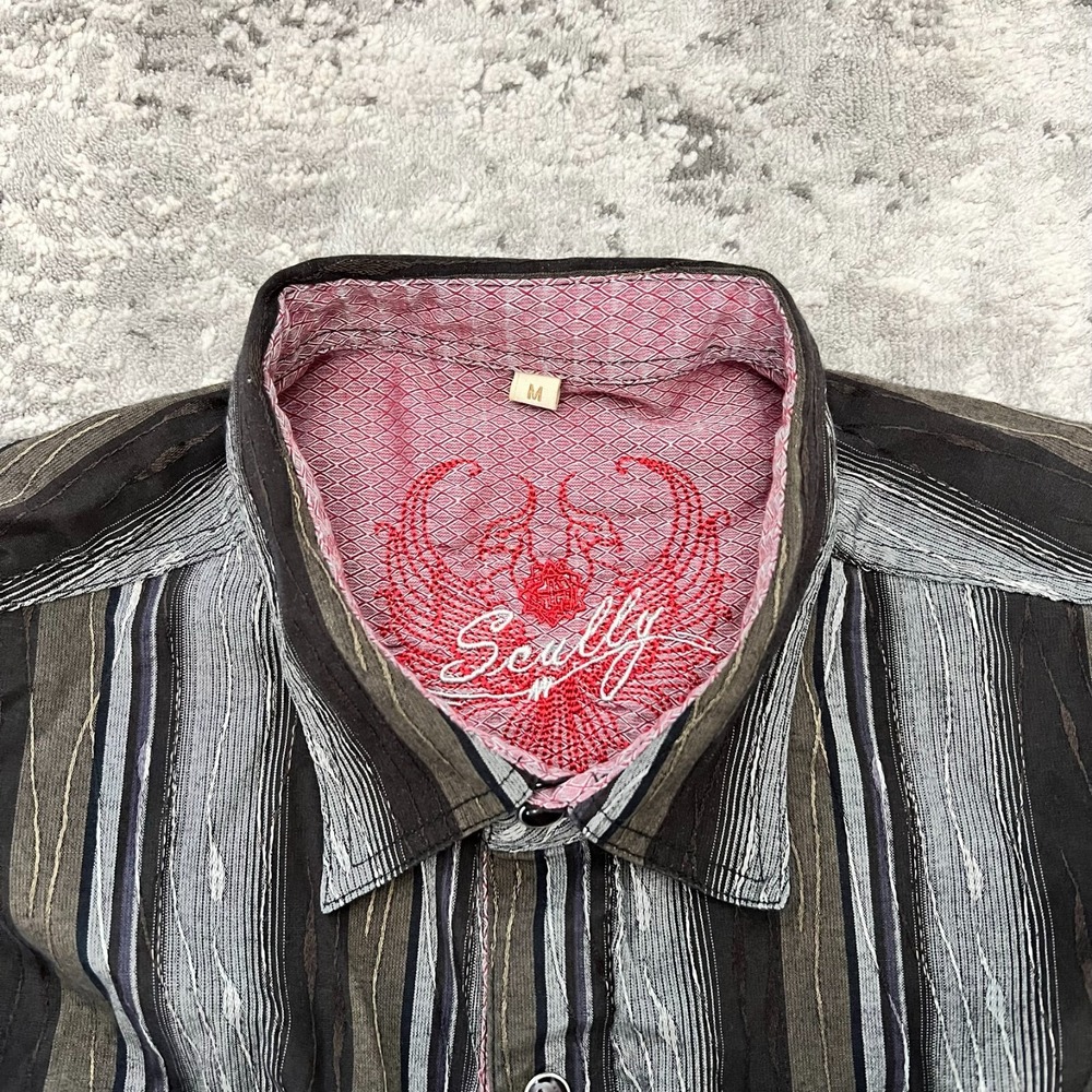 Scully Striped Pearl Snap Rodeo Rockabilly Western Shirt Mens Gray Size Medium M